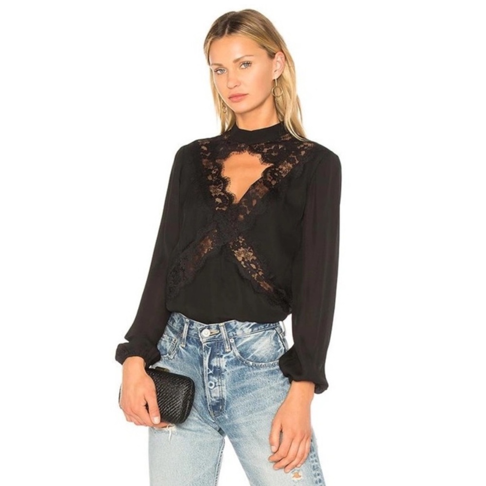 CAMI NYC Long Sleeve Lace Black Skylar top XS